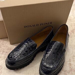Donald J. Pliner Navy Crocodile-Embossed Loafers
